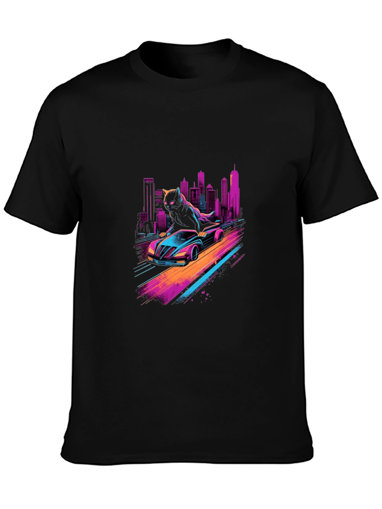 Cyber Cat Racing T-Shirt - Retro Wave Style
