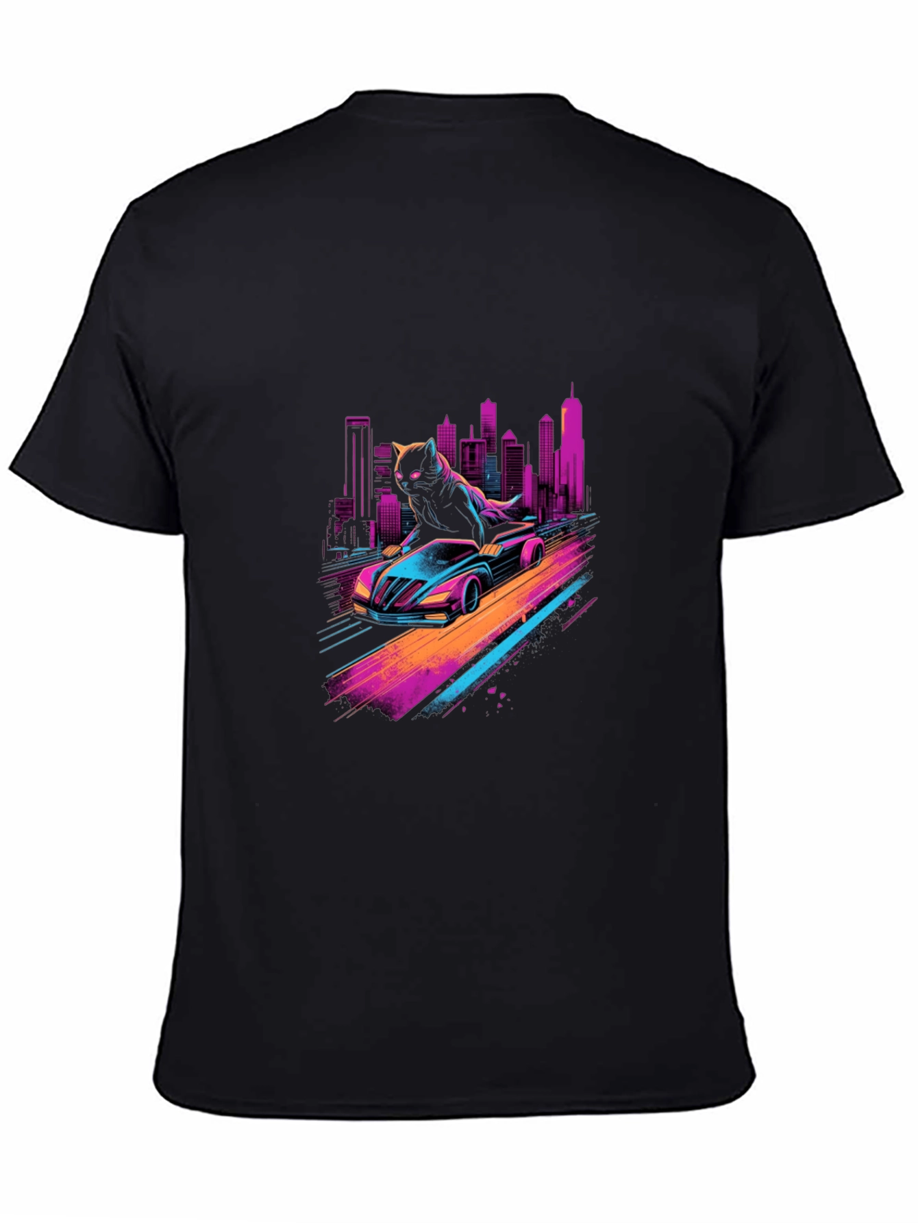 Cyber Cat Racing T-Shirt - Retro Wave Style