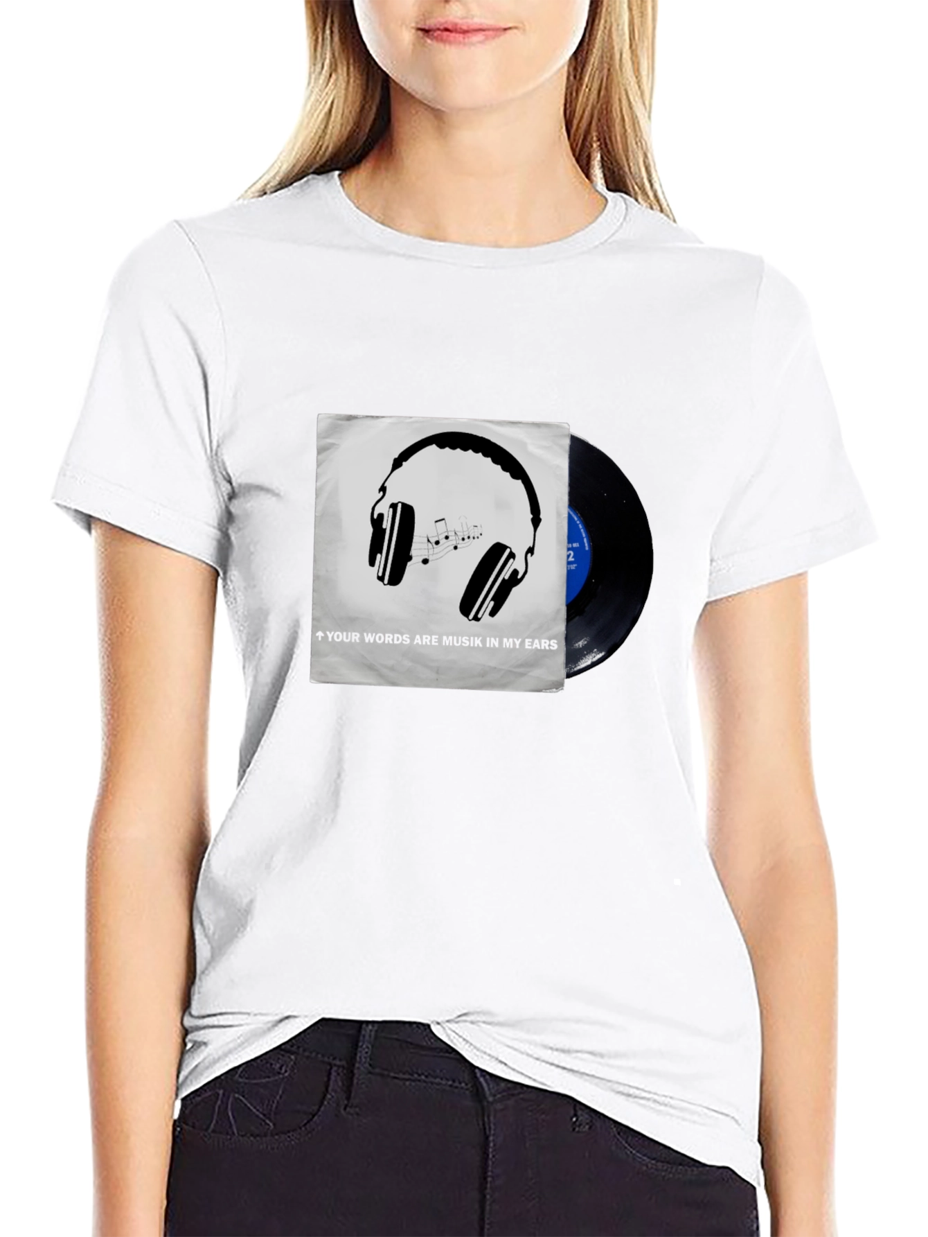 Music Lovers T-Shirt: Headphones & Vinyl Design
