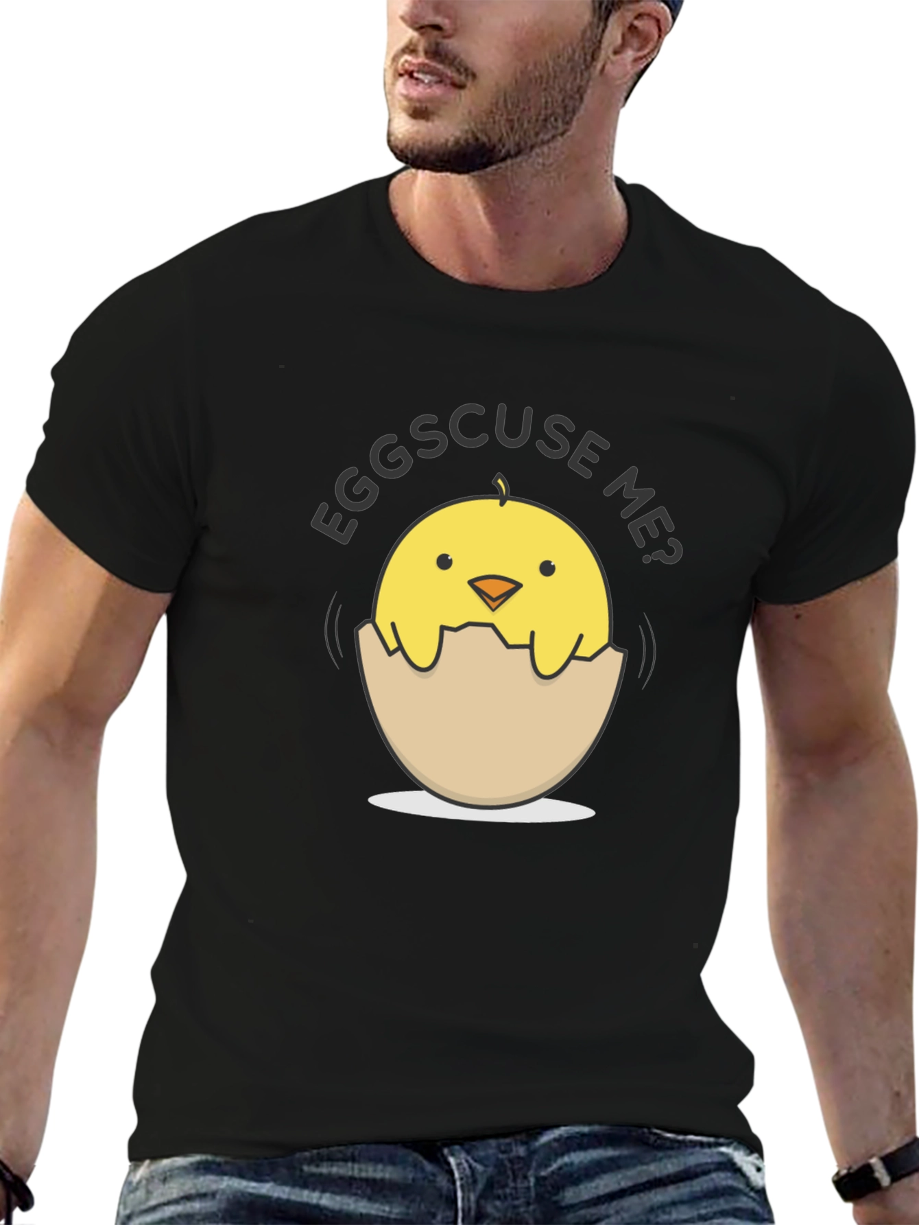 Eggs-cuse Me Chick Tee - Funny Egg Pun T-Shirt