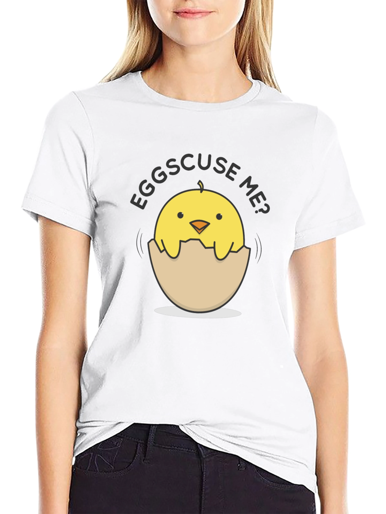Eggs-cuse Me Chick Tee - Funny Egg Pun T-Shirt