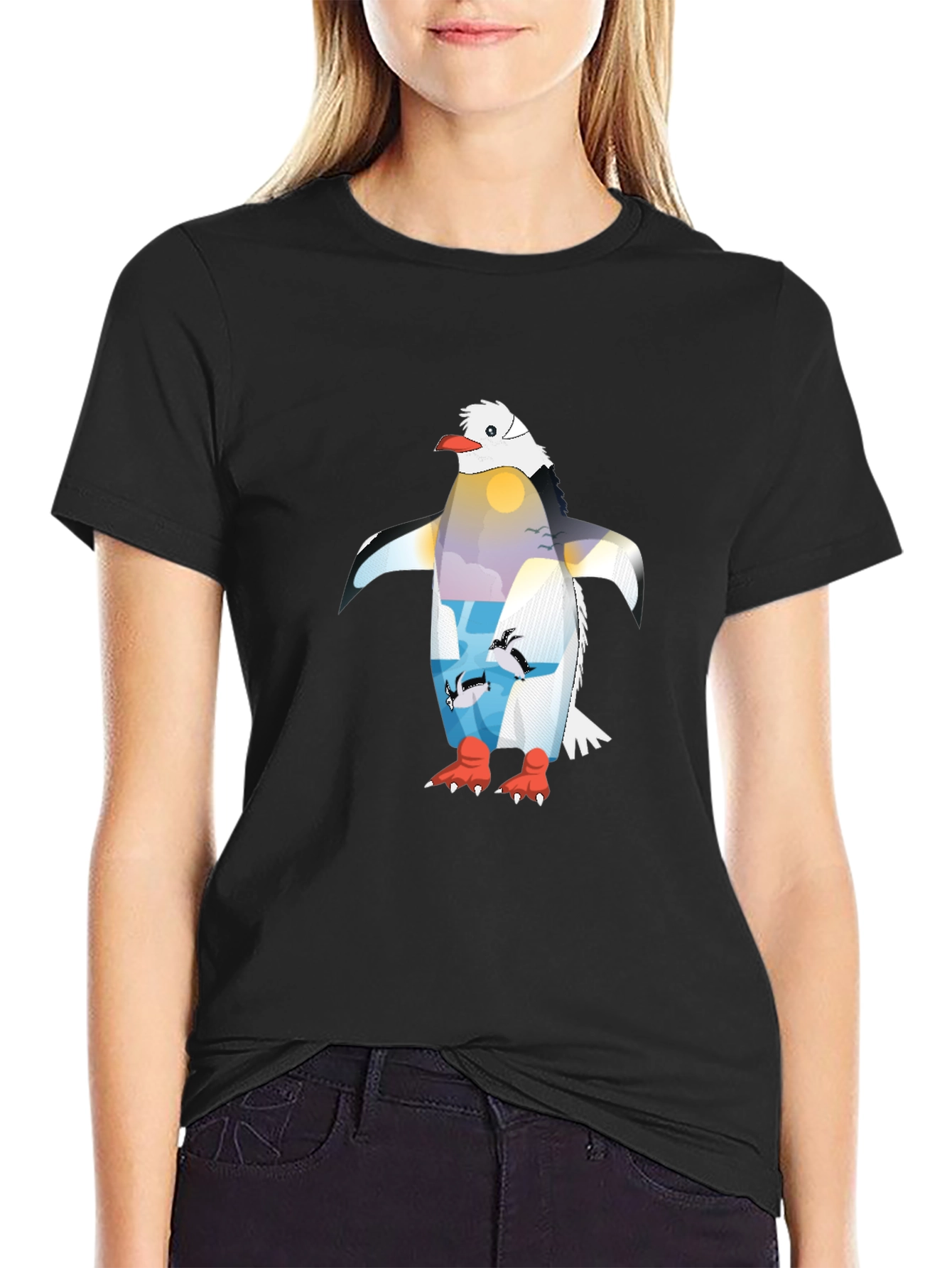 Penguin Sunset Graphic T-Shirt