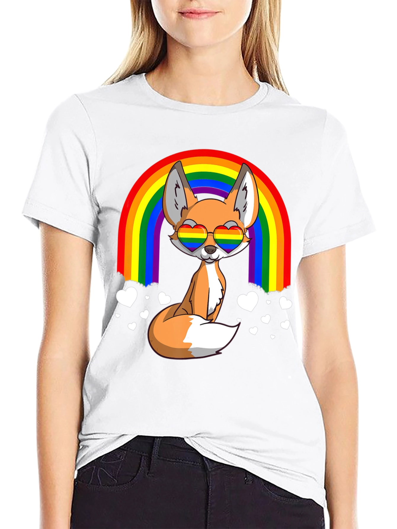 Rainbow Fox Heart Glasses Graphic Tee