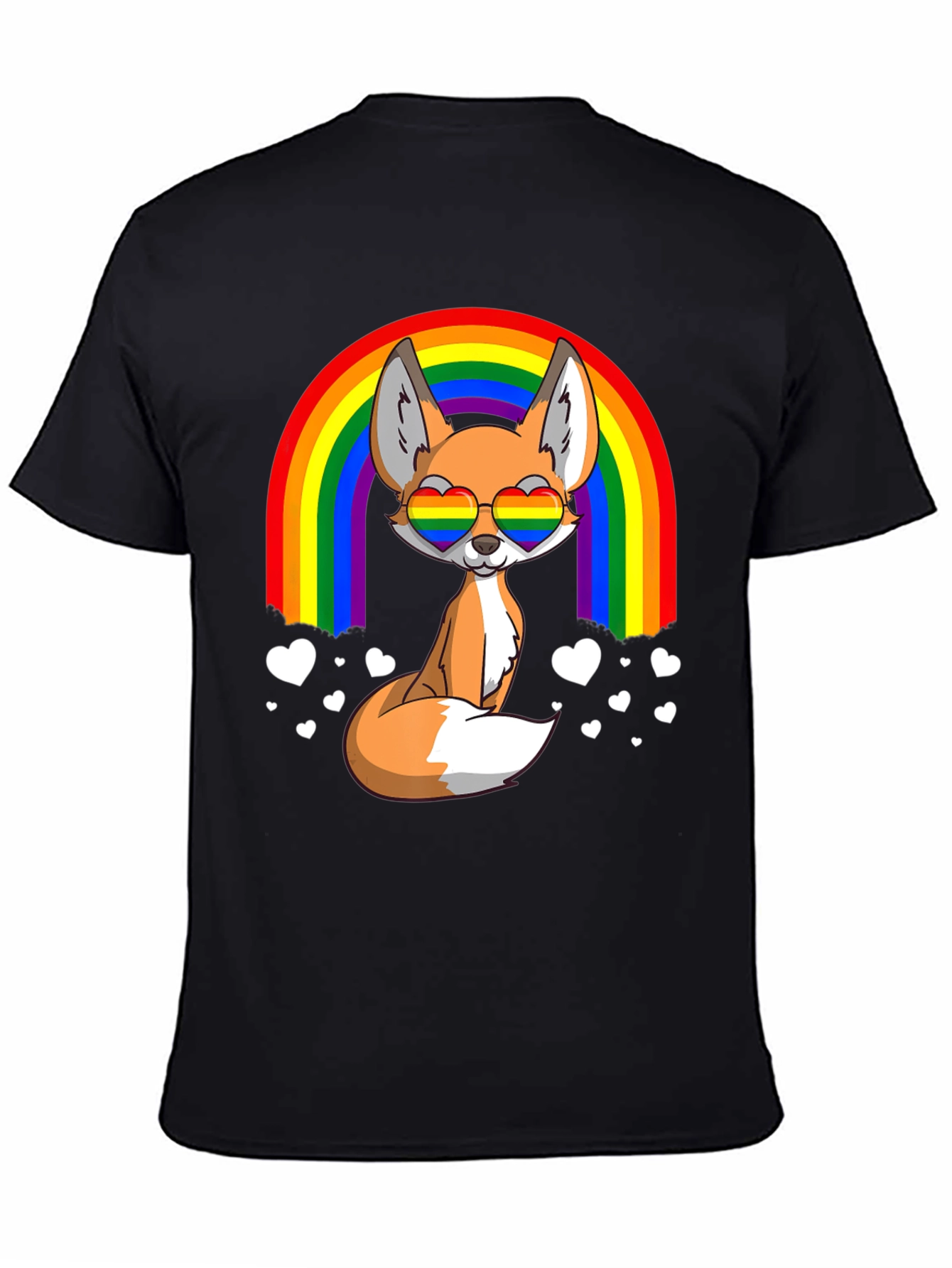 Rainbow Fox Heart Glasses Graphic Tee