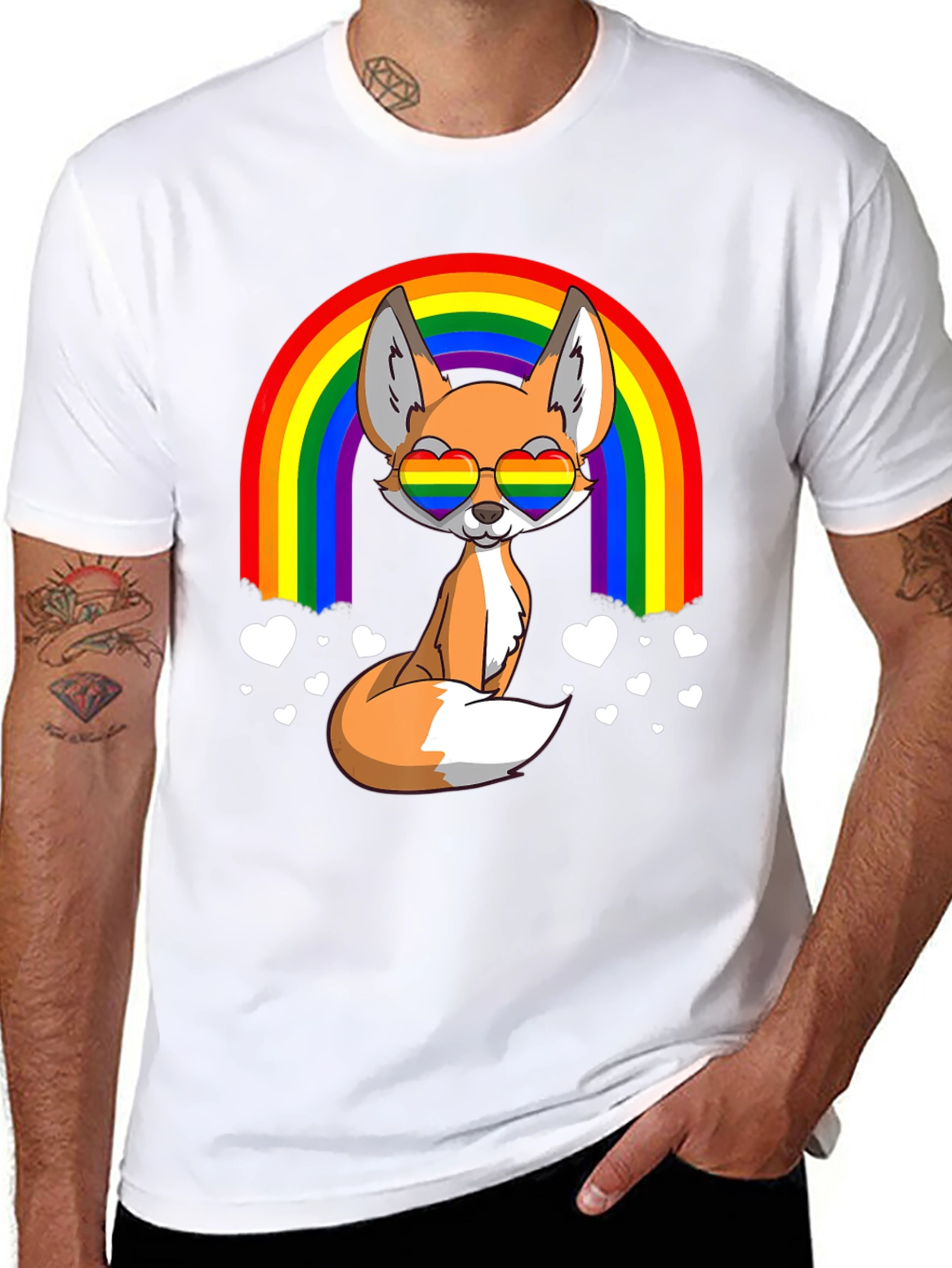 Rainbow Fox Heart Glasses Graphic Tee