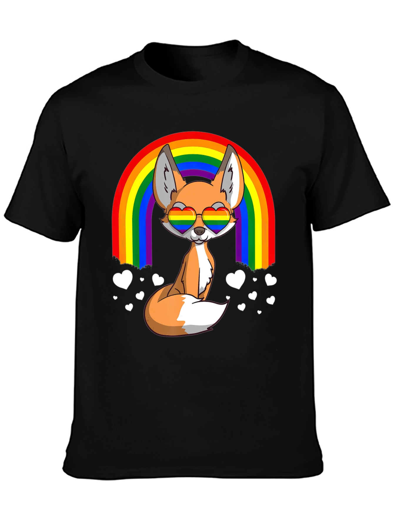 Rainbow Fox Heart Glasses Graphic Tee