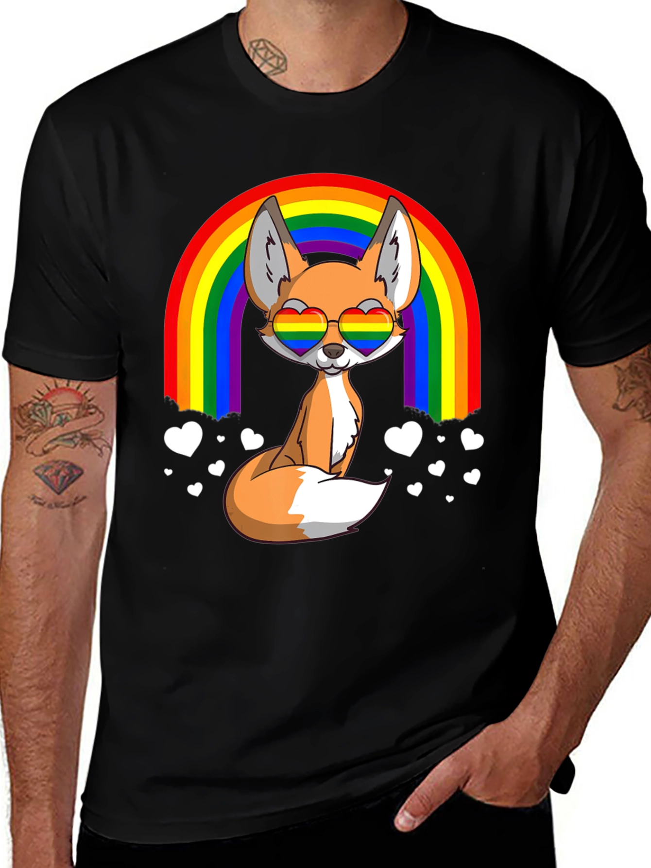 Rainbow Fox Heart Glasses Graphic Tee