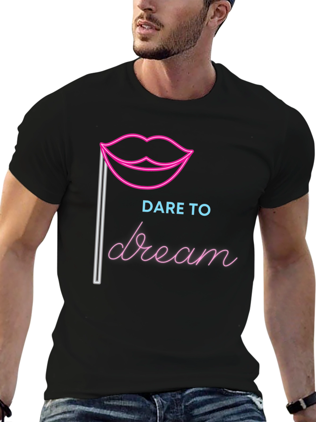 Dare to Dream Graphic Tee - Neon Lips Design