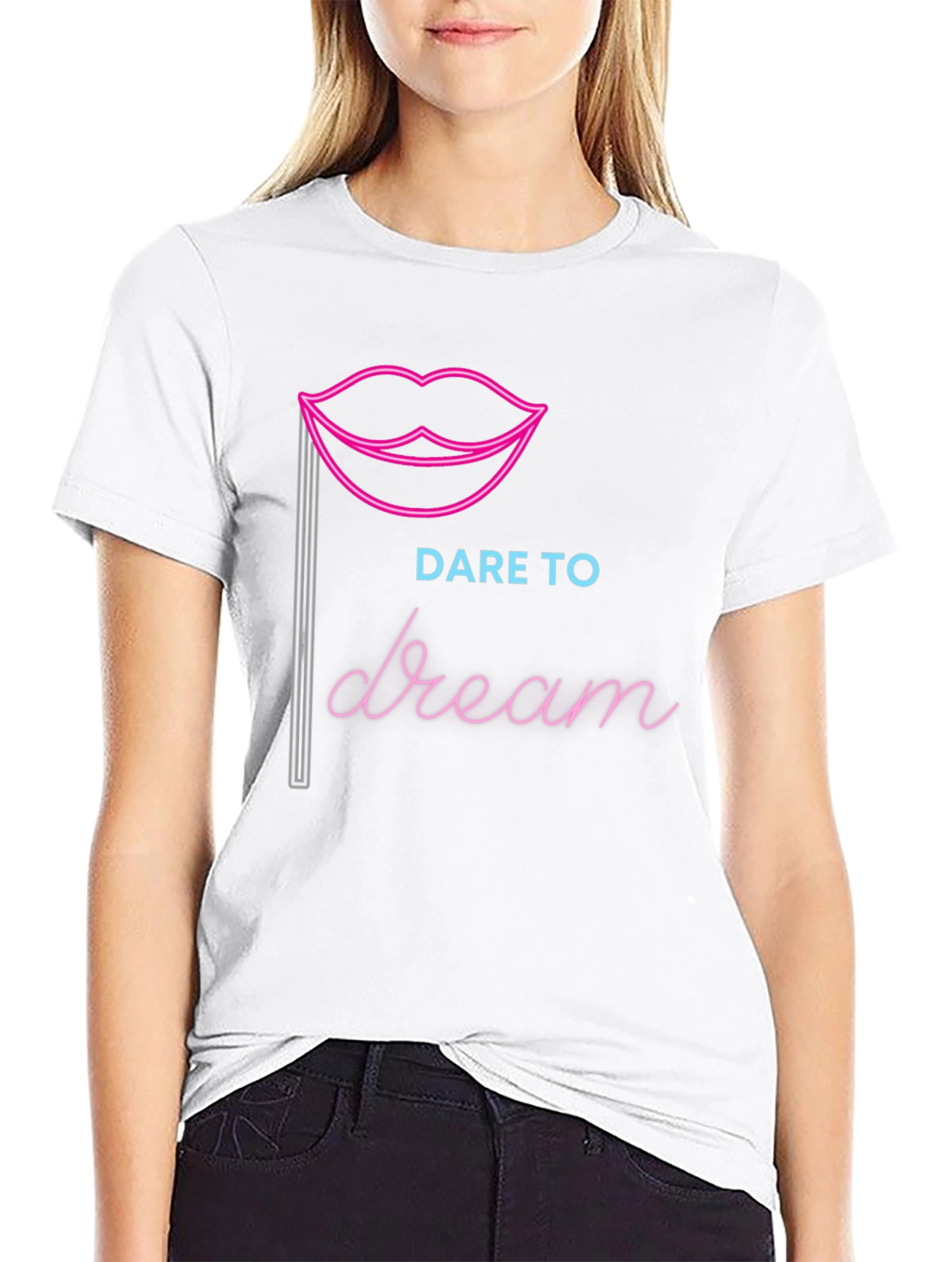 Dare to Dream Graphic Tee - Neon Lips Design