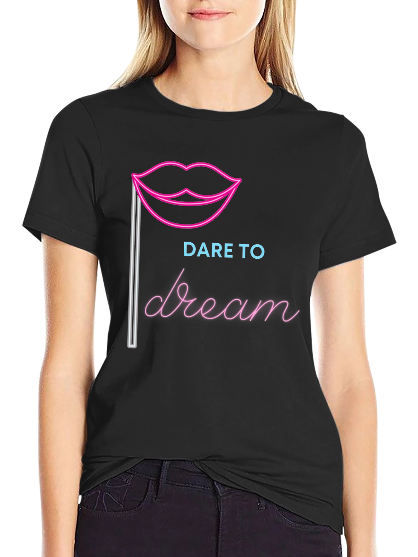 Dare to Dream Graphic Tee - Neon Lips Design