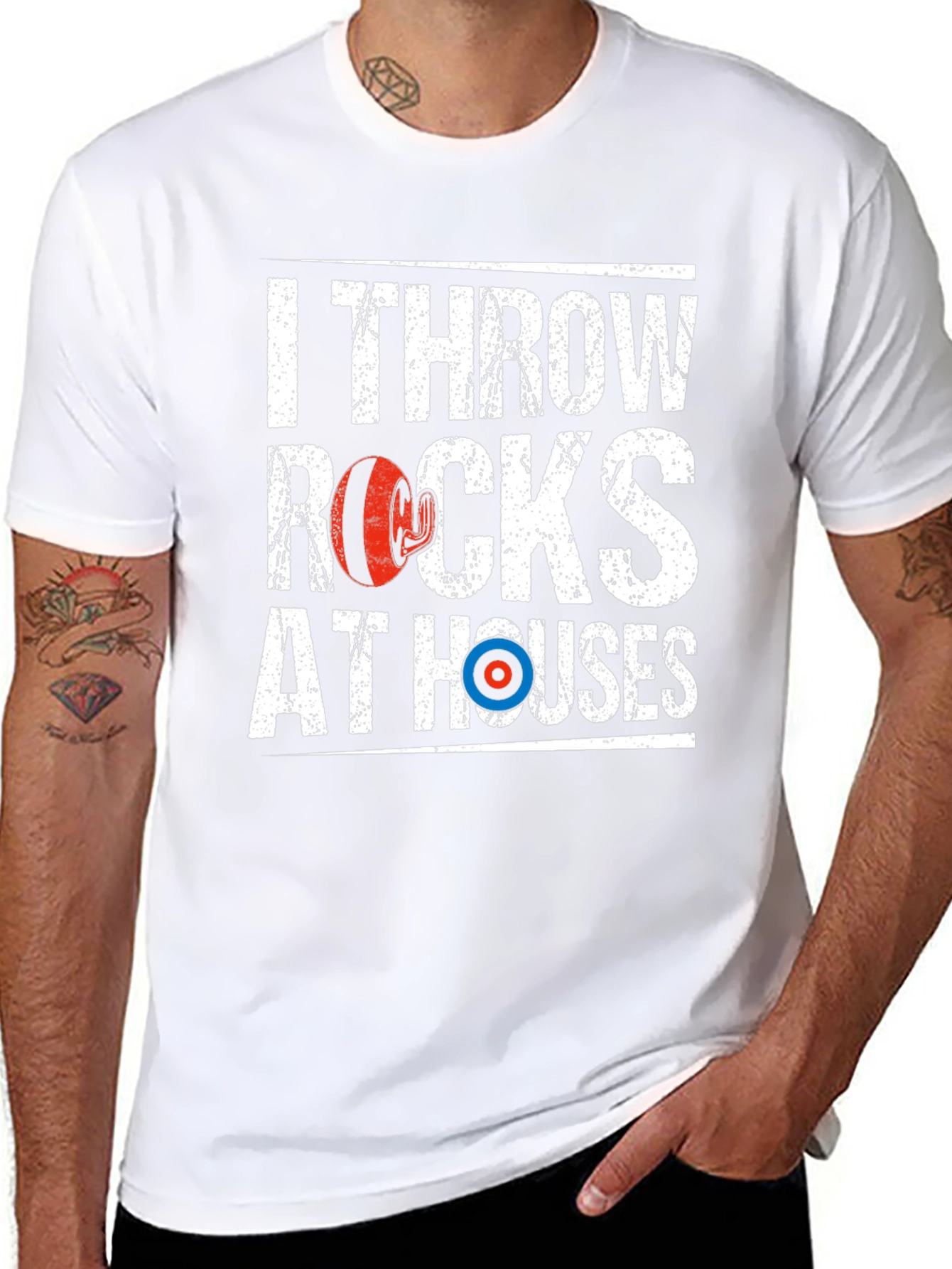 I Throw Rocks at Houses Funny Curling T-Shirt