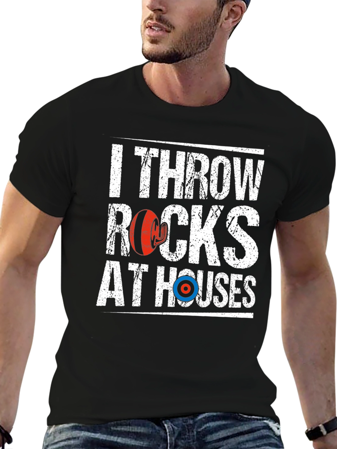I Throw Rocks at Houses Funny Curling T-Shirt
