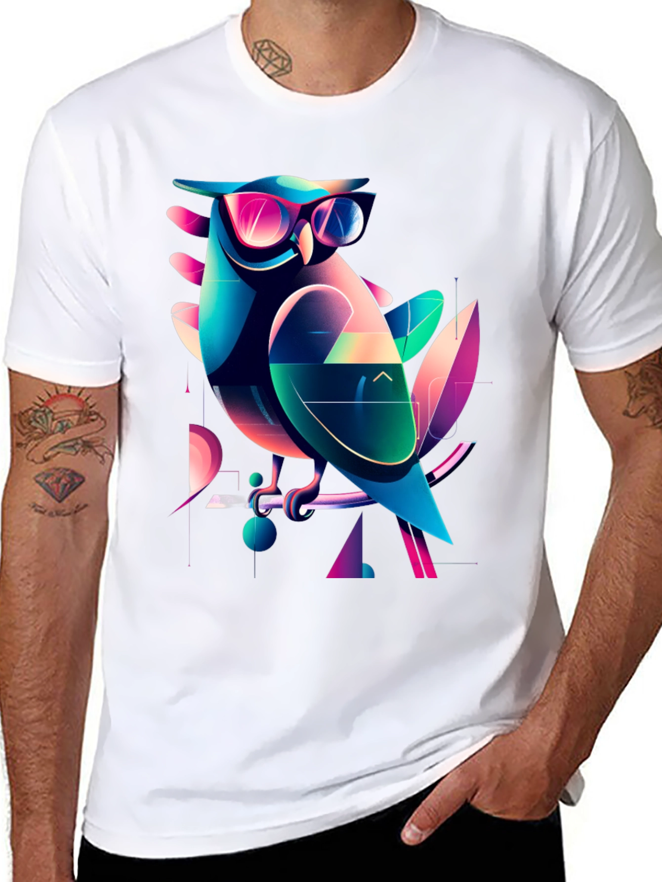 Cool Owl Graphic Tee - Trendy Mens Black T-Shirt