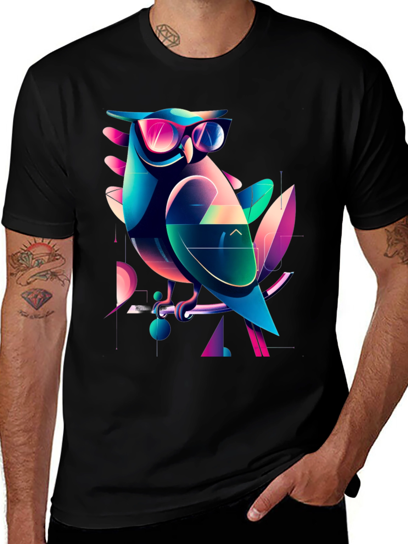Cool Owl Graphic Tee - Trendy Mens Black T-Shirt