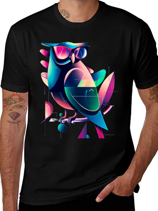 Cool Owl Graphic Tee - Trendy Mens Black T-Shirt