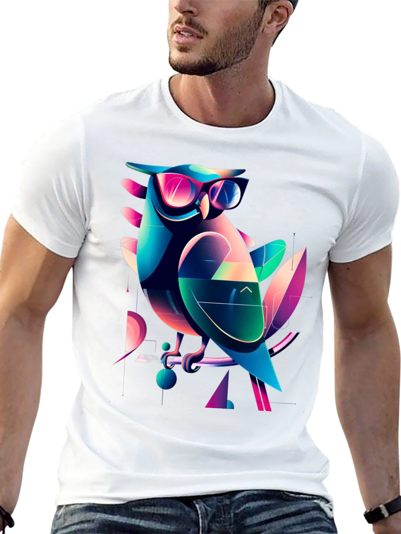 Cool Owl Graphic Tee - Trendy Mens Black T-Shirt