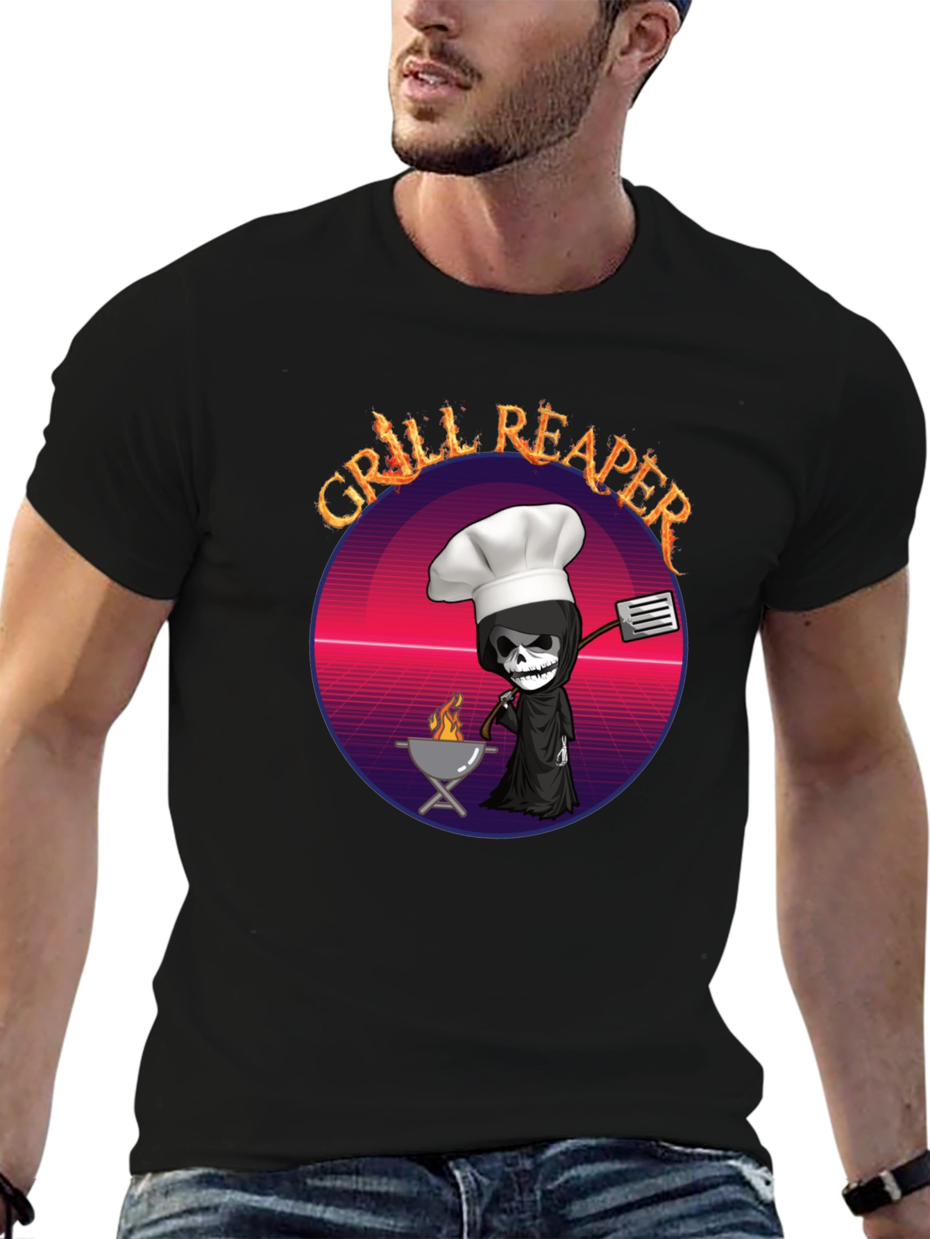 Grill Reaper T-Shirt - Funny BBQ Grim Reaper Design