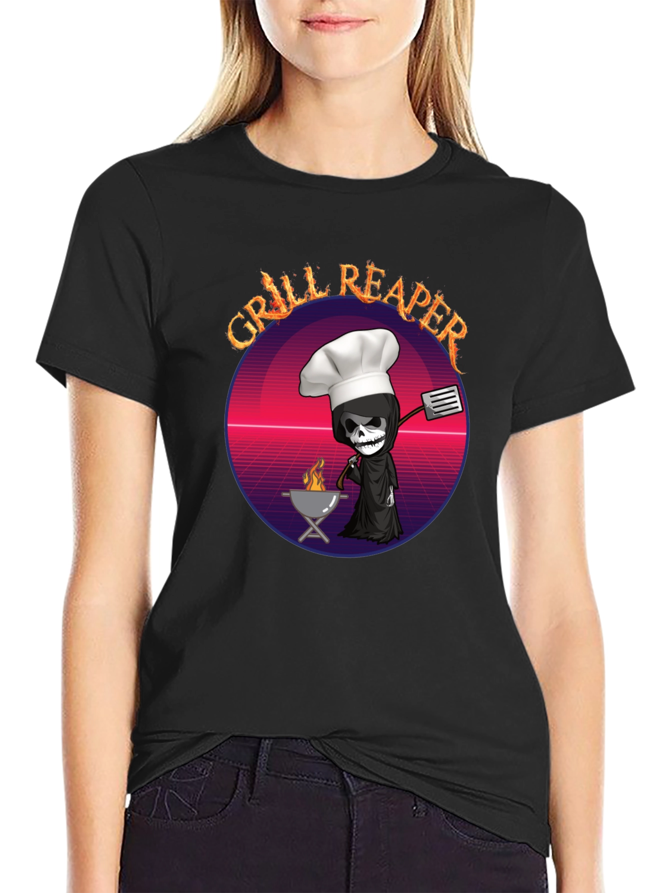 Grill Reaper T-Shirt - Funny BBQ Grim Reaper Design