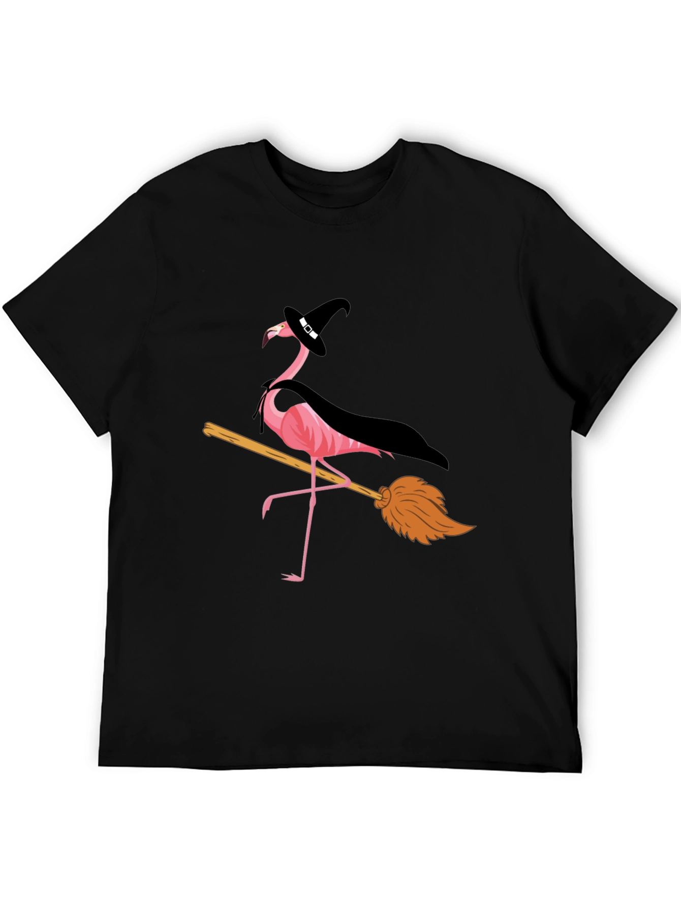 Halloween Flamingo T-Shirt: Witch on a Broomstick