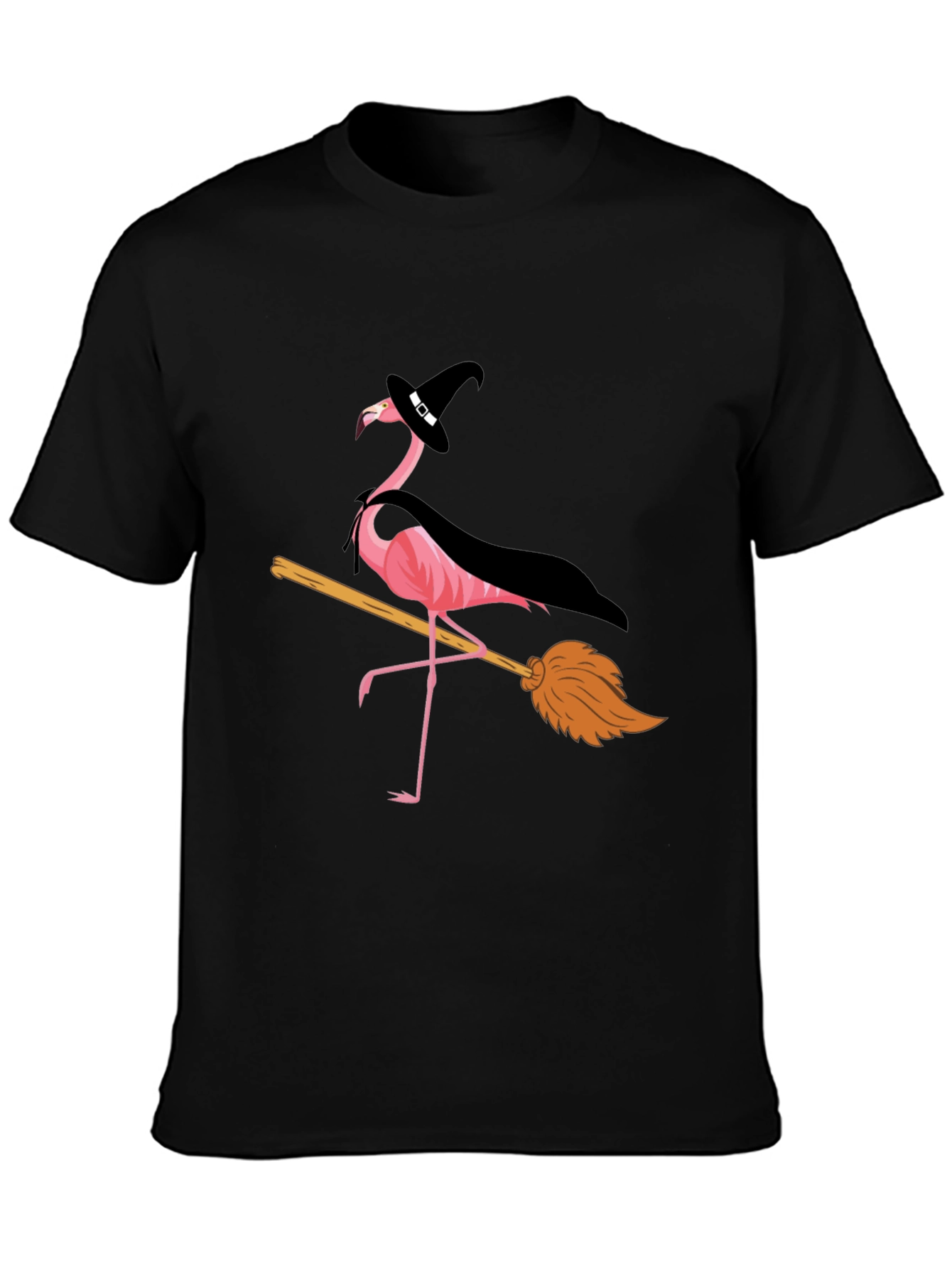 Halloween Flamingo T-Shirt: Witch on a Broomstick
