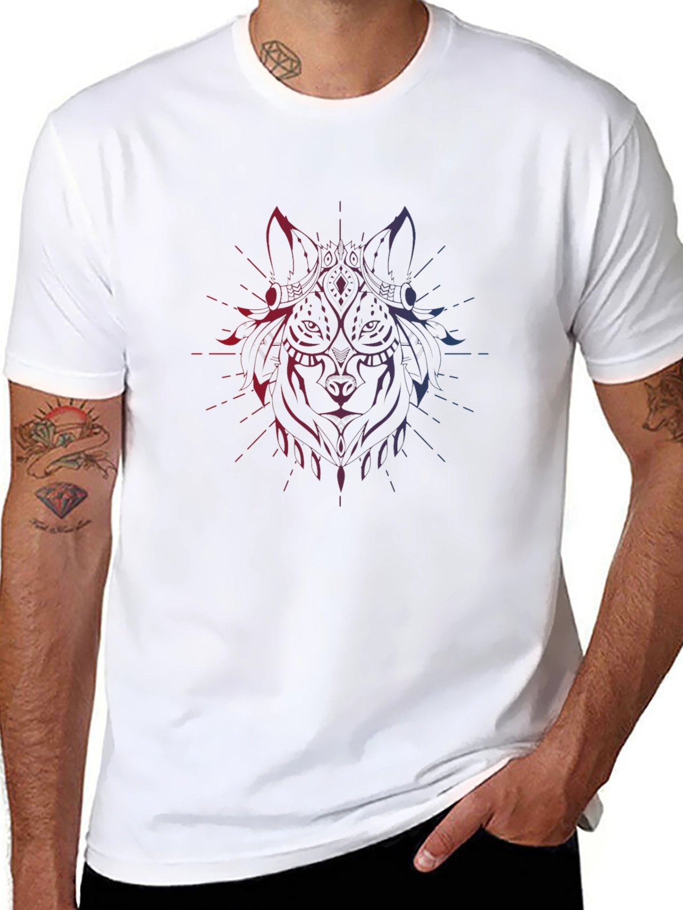 Wolf Graphic Print Mens Black T-Shirt