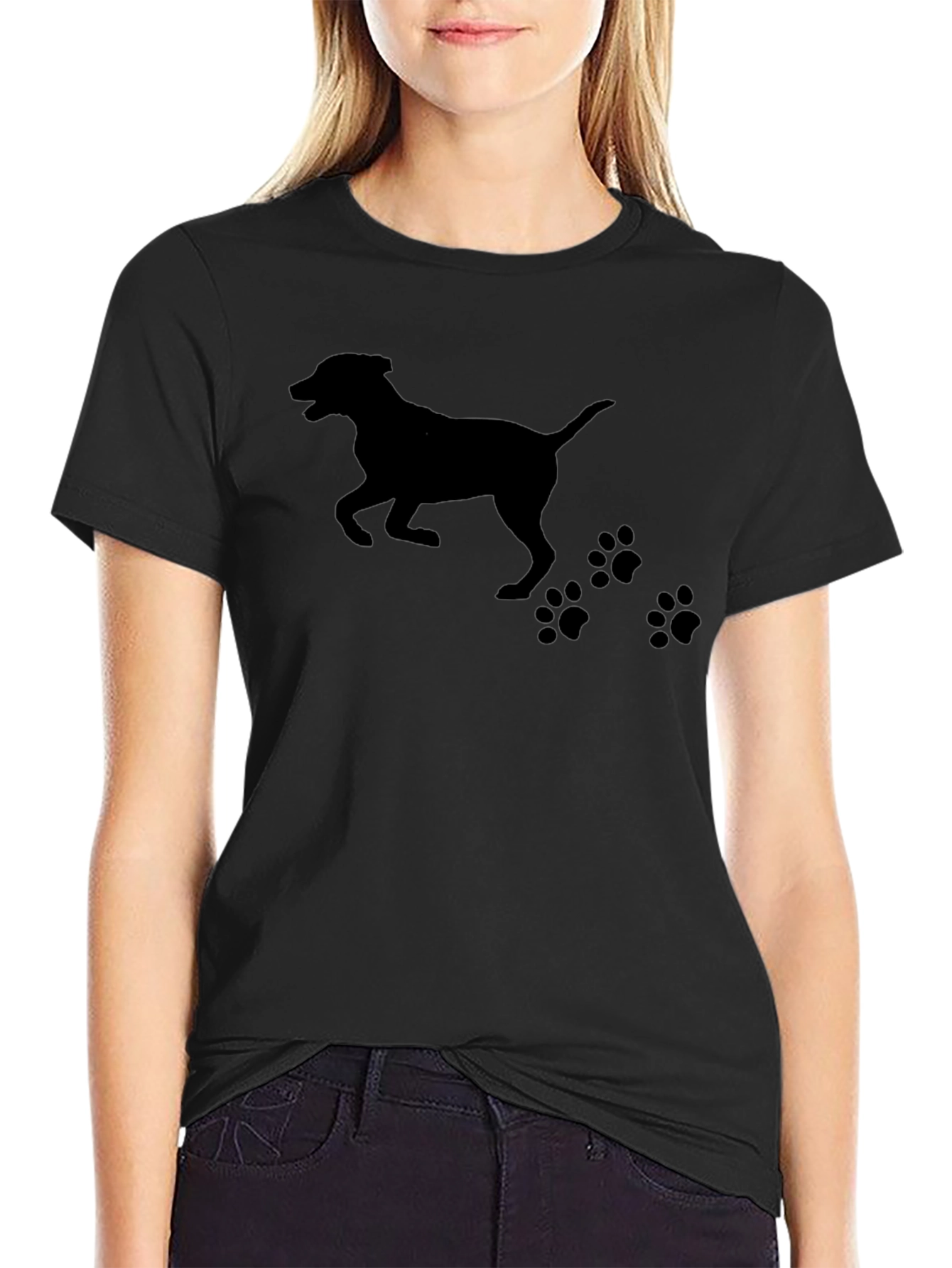 Dog Silhouette T-Shirt - Black Cotton Tee