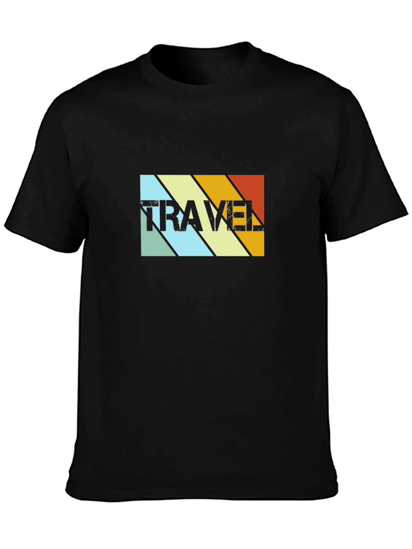 Retro Travel Graphic Tee - Black Cotton Blend