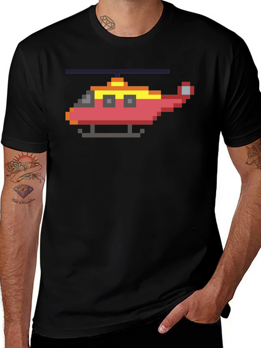 Pixel Helicopter Graphic Tee - Gamer Style Shirt