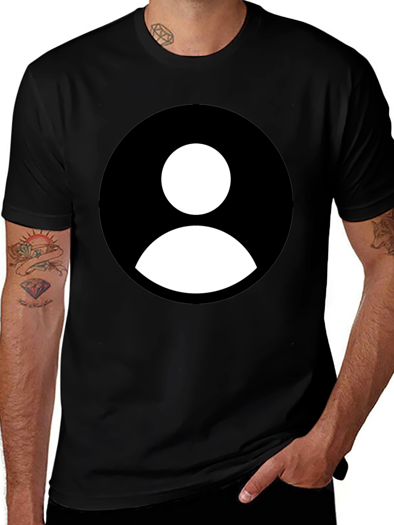 Black T-Shirt with White Profile Icon Graphic Tee