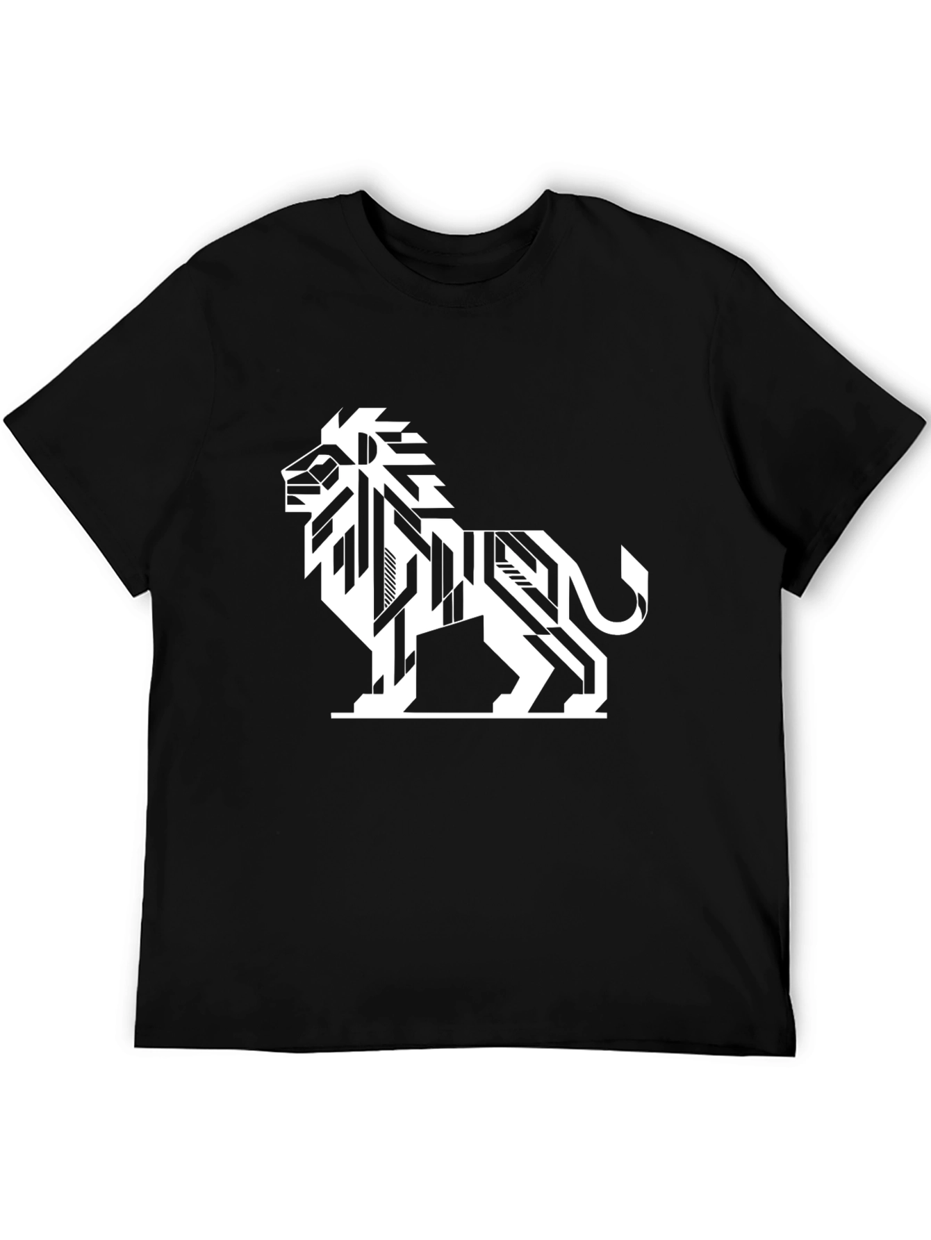 Geometric Lion Graphic Tee - Modern Black T-Shirt