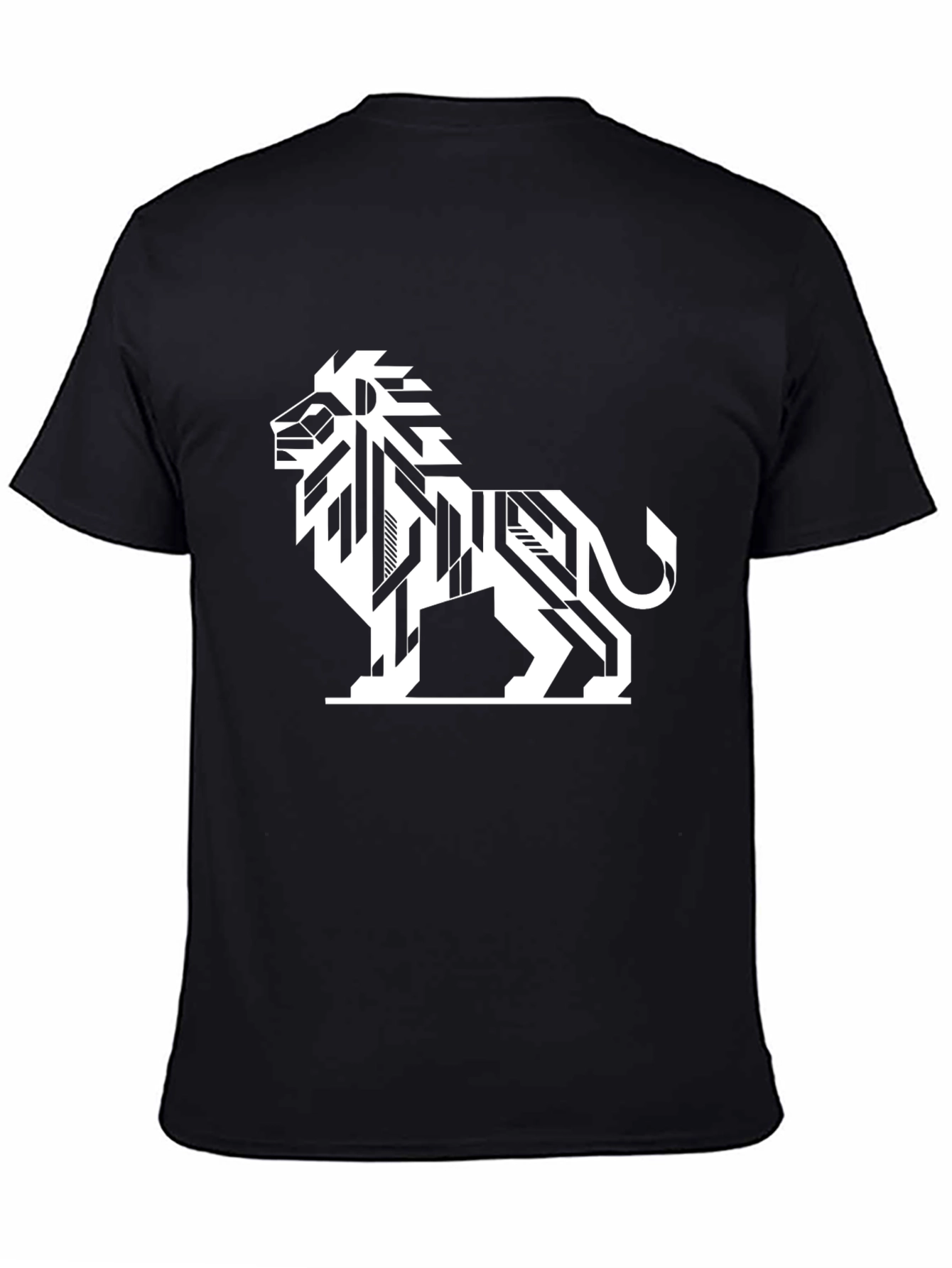 Geometric Lion Graphic Tee - Modern Black T-Shirt