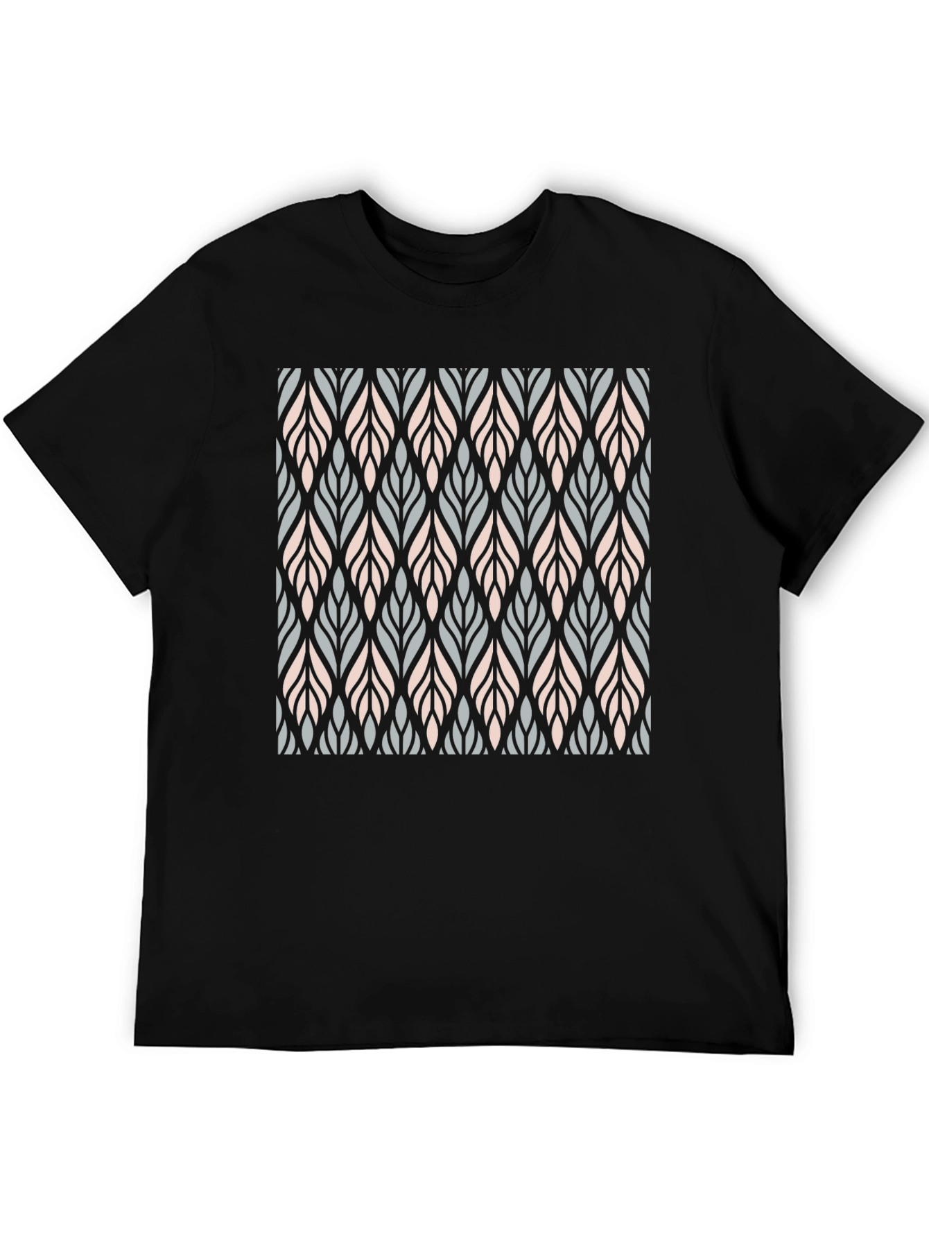 Stylish Leaf Pattern Black T-Shirt