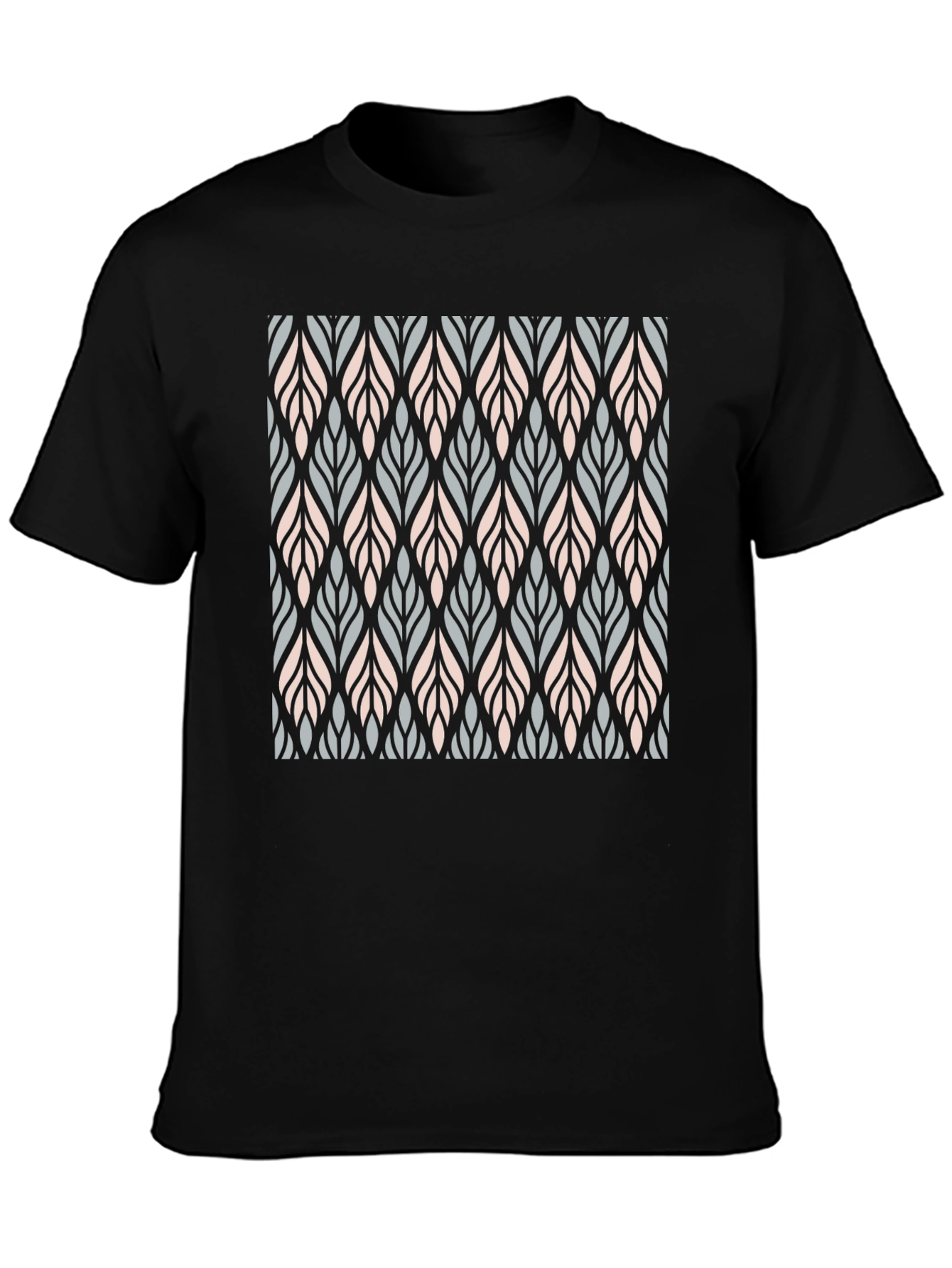 Stylish Leaf Pattern Black T-Shirt