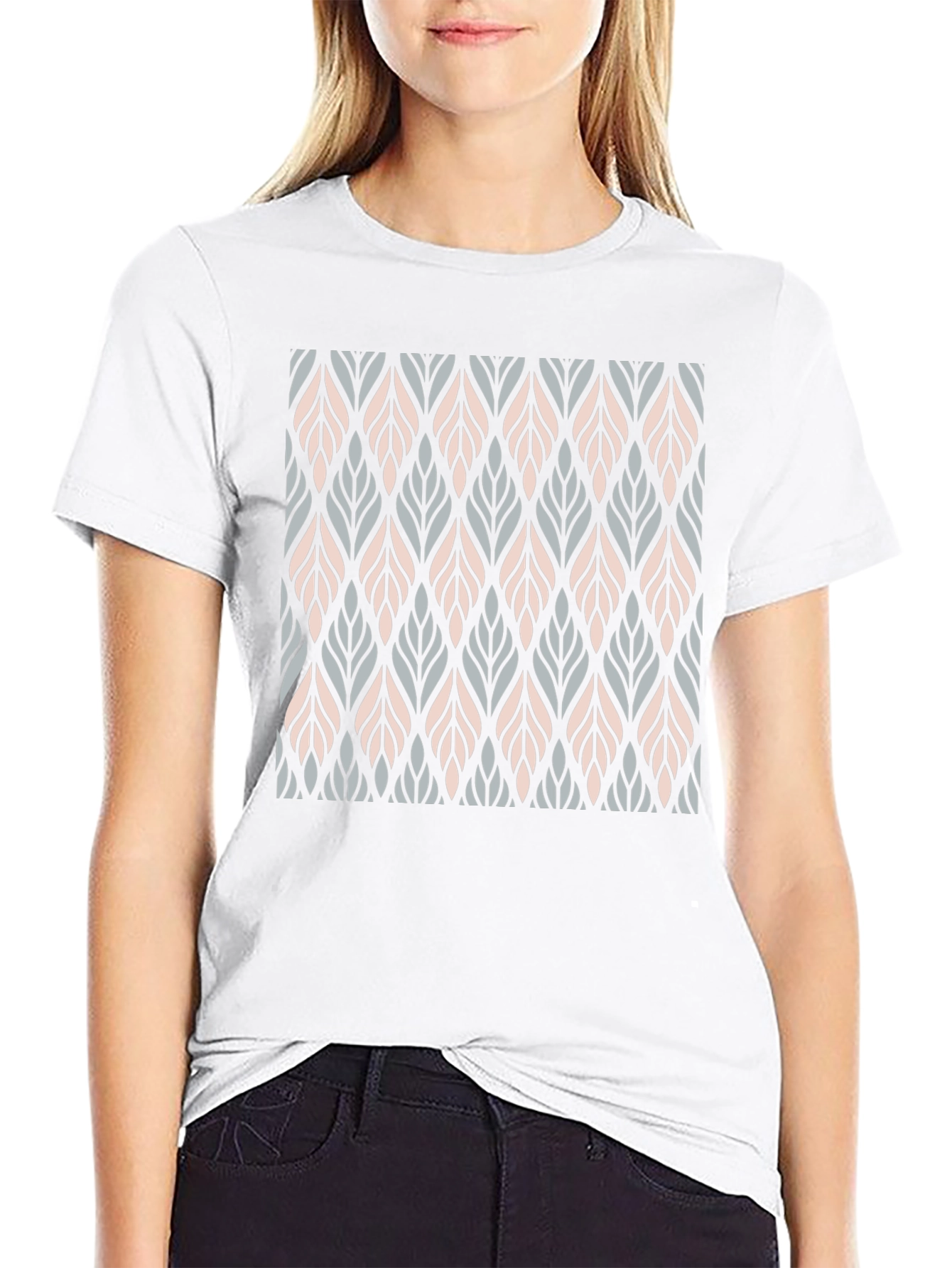 Stylish Leaf Pattern Black T-Shirt
