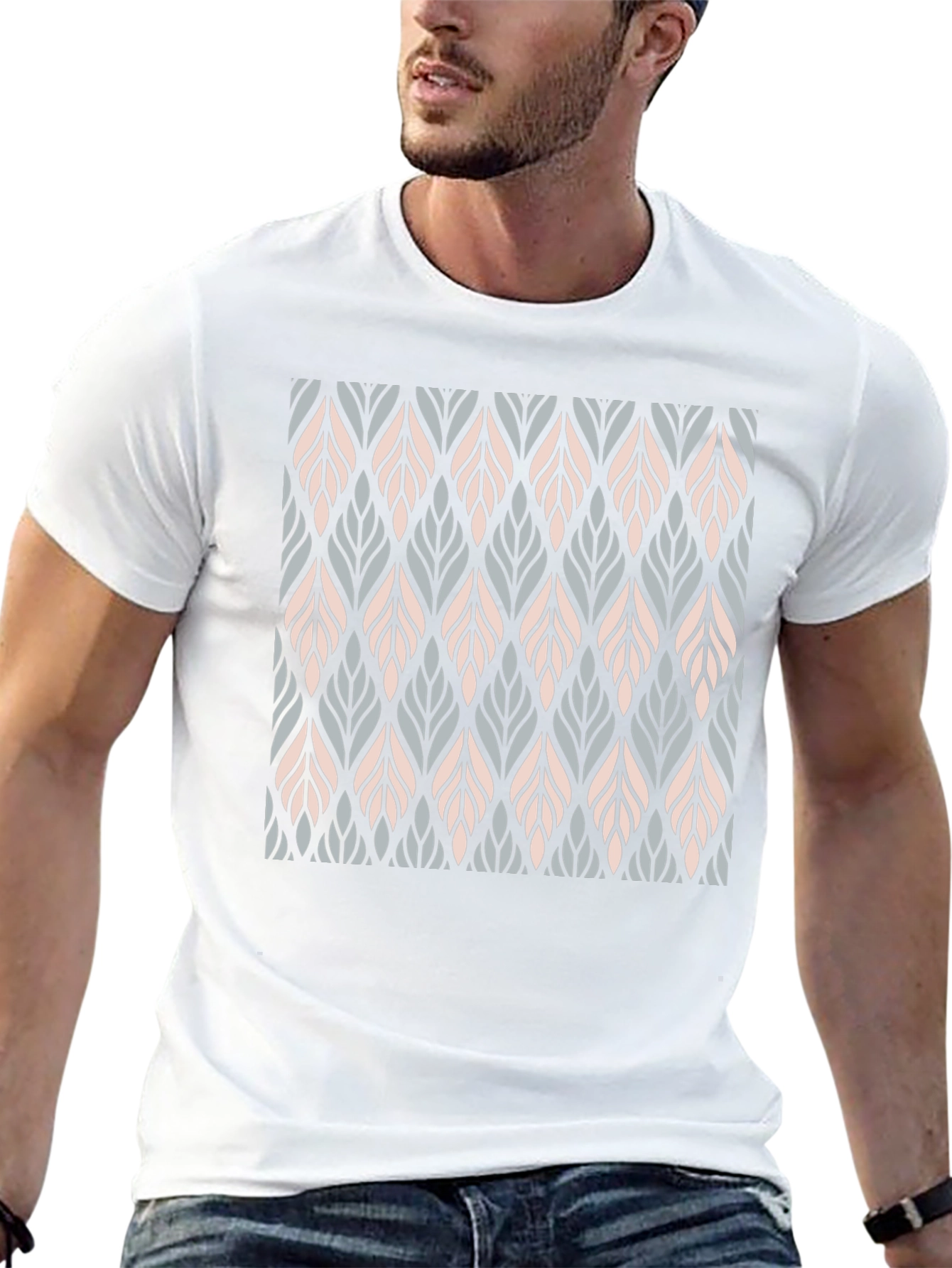 Stylish Leaf Pattern Black T-Shirt