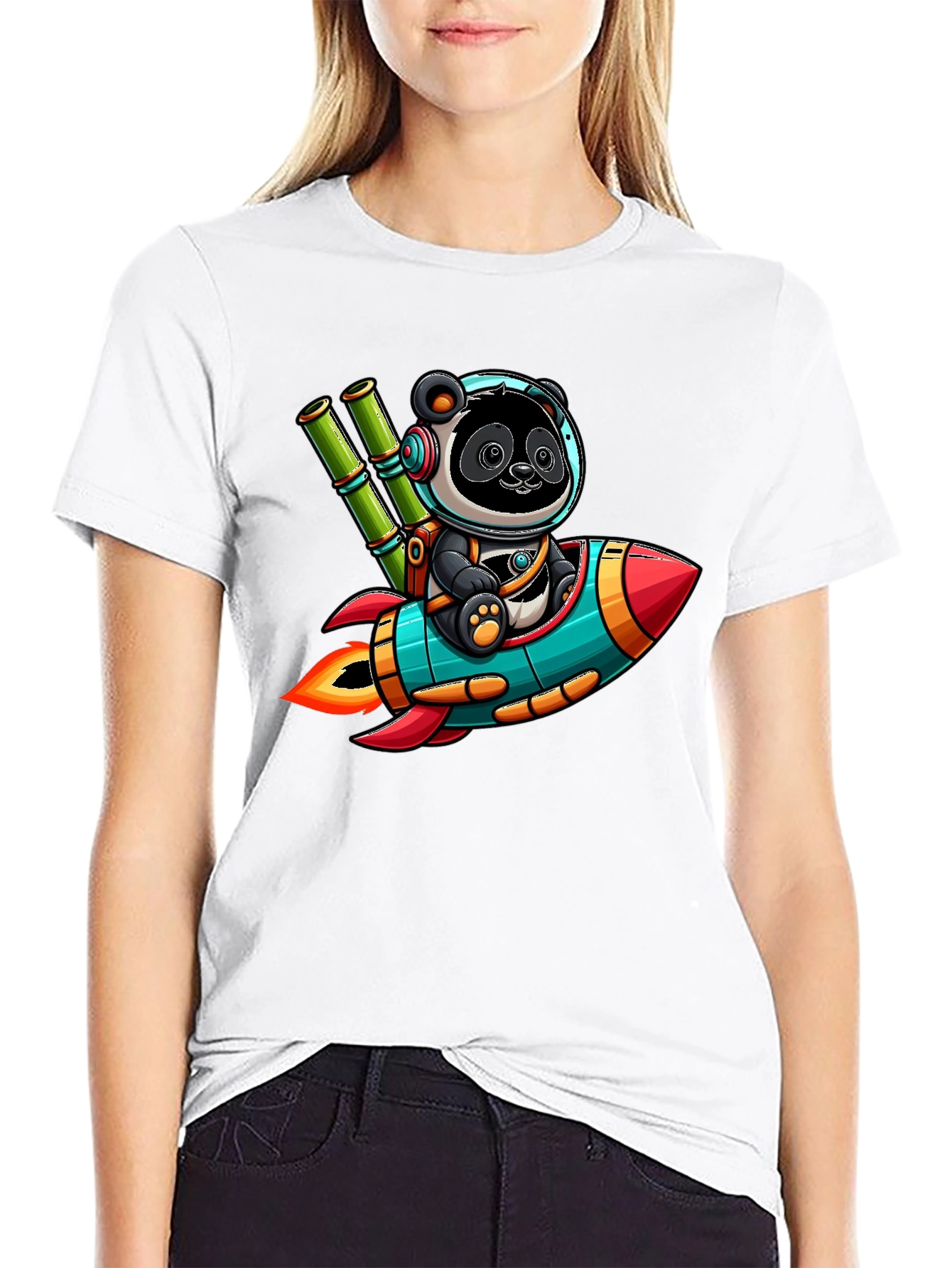 Panda Rocket T-Shirt - Cute Cartoon Design