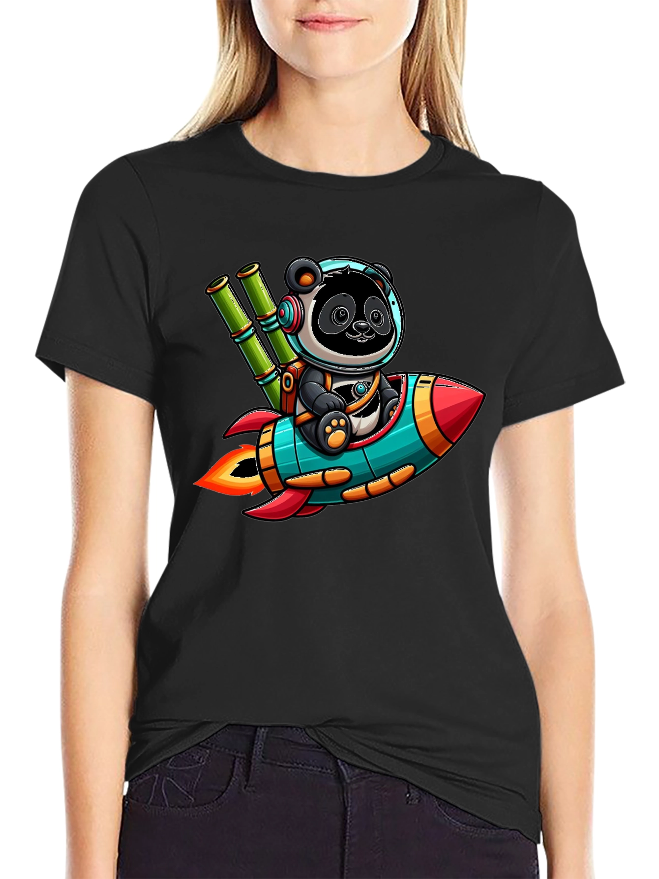 Panda Rocket T-Shirt - Cute Cartoon Design
