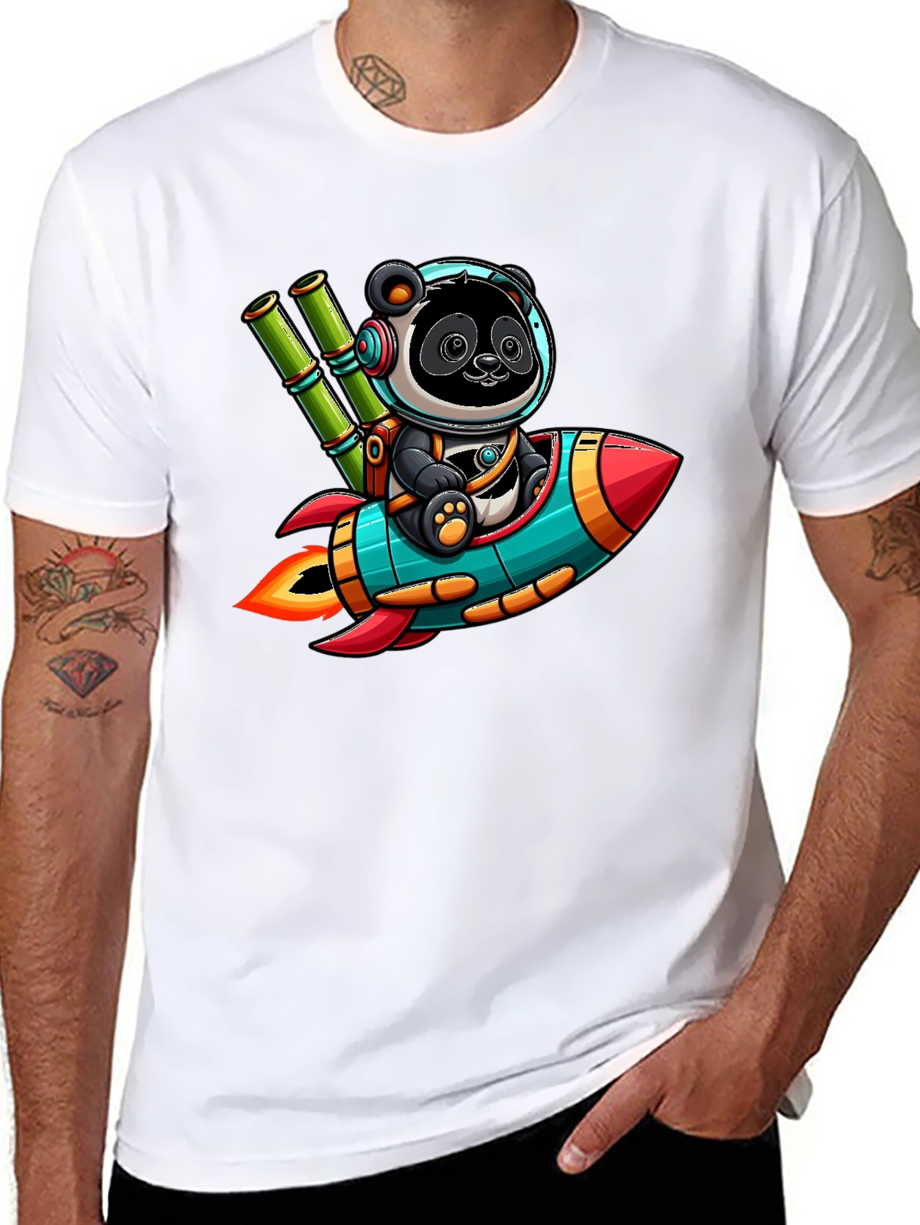 Panda Rocket T-Shirt - Cute Cartoon Design