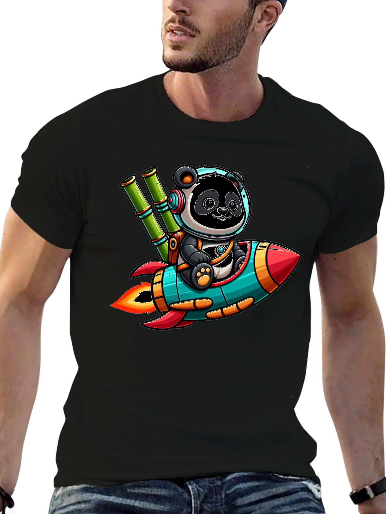 Panda Rocket T-Shirt - Cute Cartoon Design