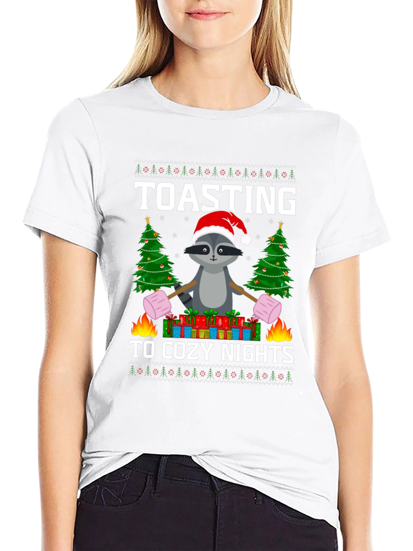 Cozy Nights Raccoon Christmas T-Shirt