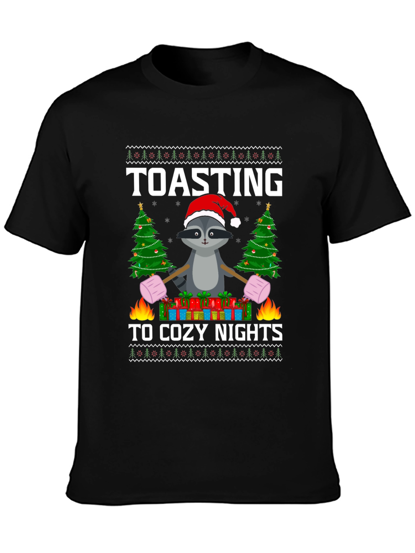 Cozy Nights Raccoon Christmas T-Shirt