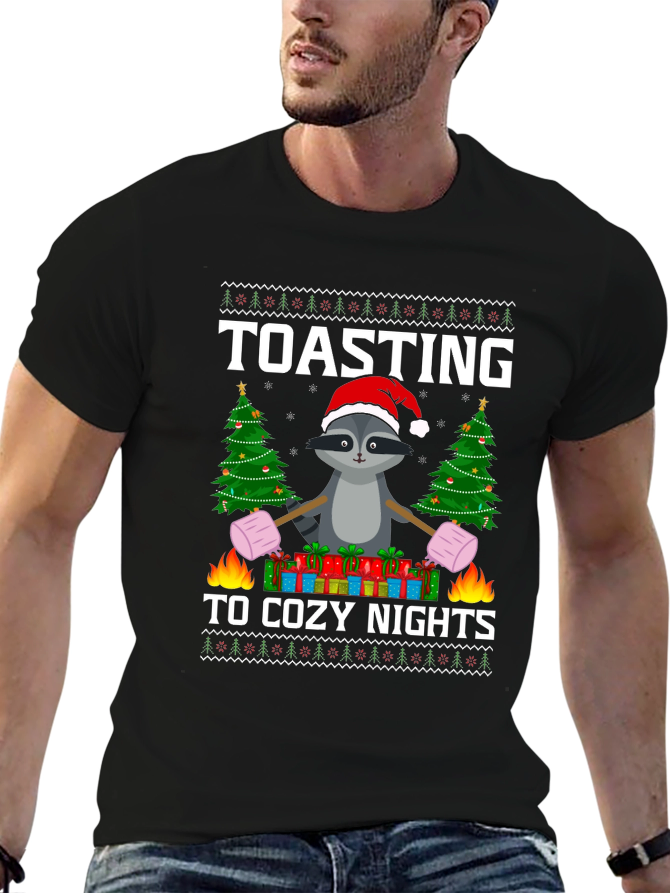 Cozy Nights Raccoon Christmas T-Shirt