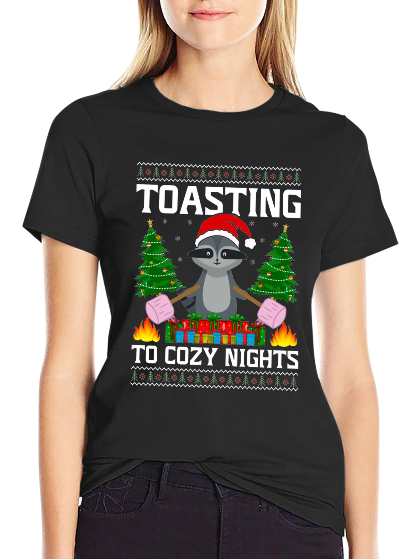 Cozy Nights Raccoon Christmas T-Shirt