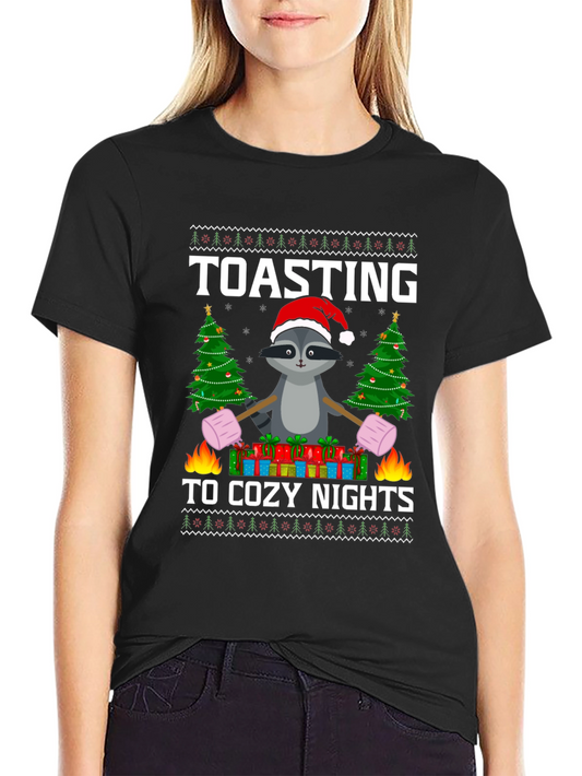 Cozy Nights Raccoon Christmas T-Shirt