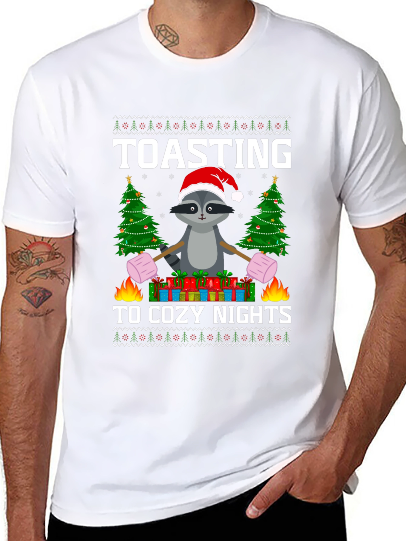 Cozy Nights Raccoon Christmas T-Shirt
