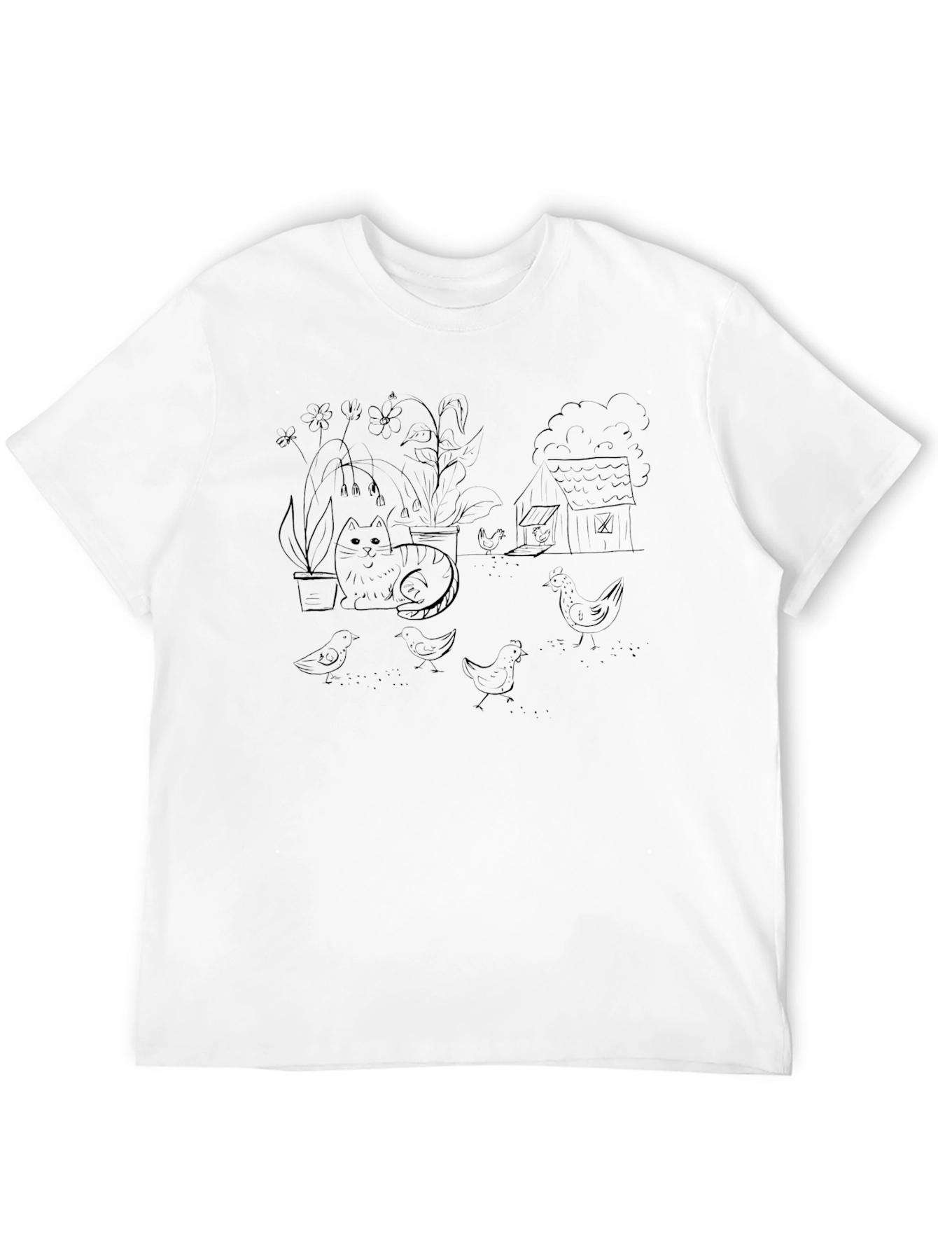 Whimsical Garden Cat T-Shirt