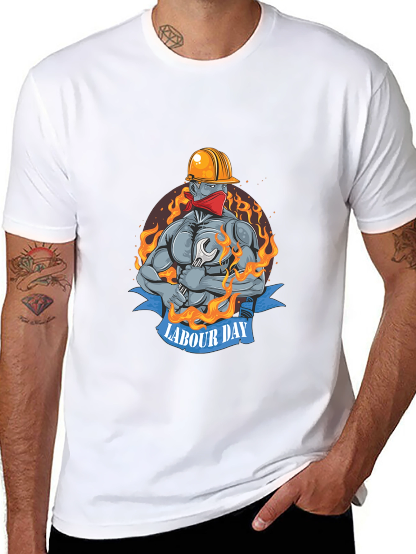 Labour Day Graphic Print Black T-Shirt