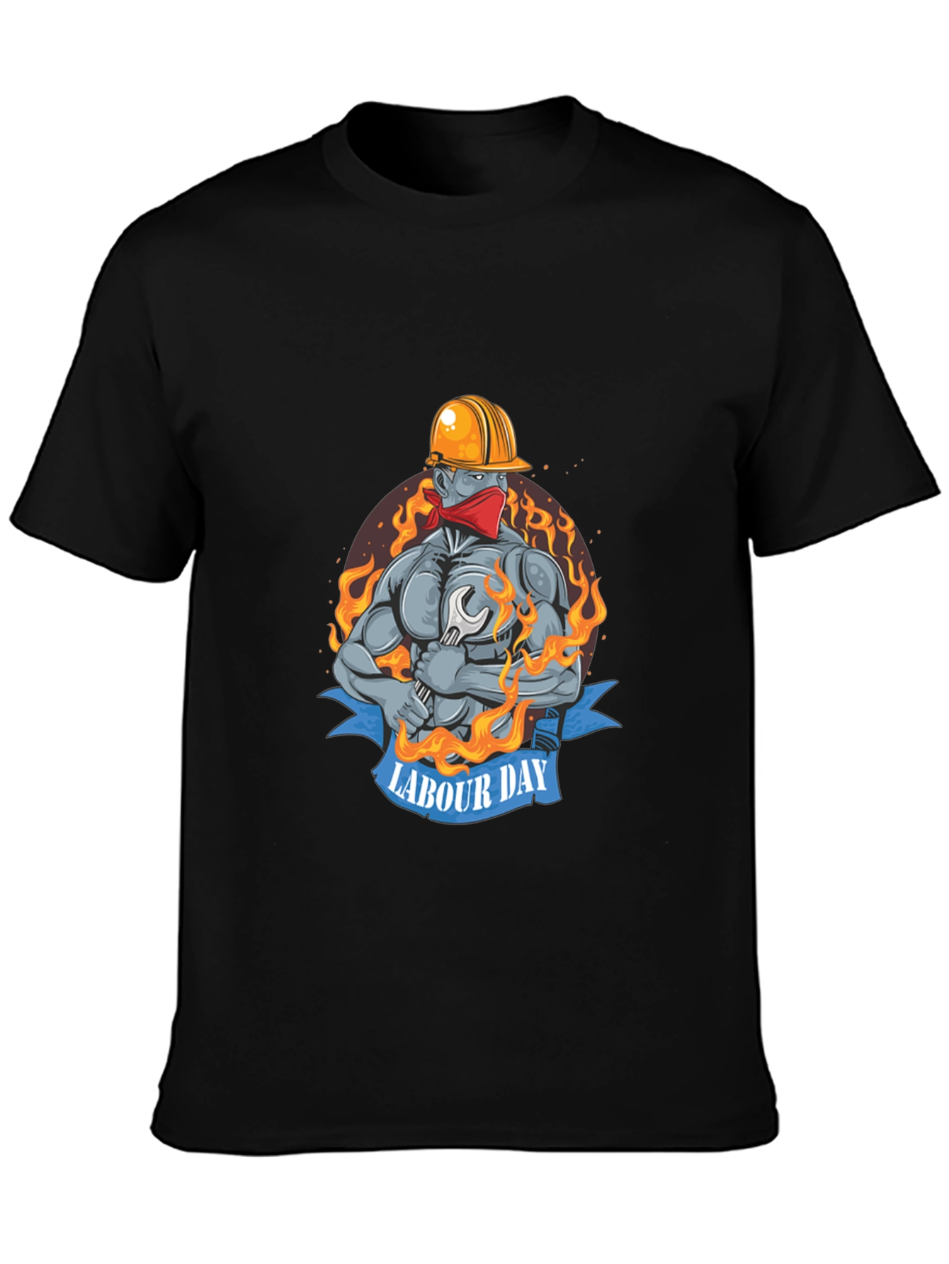 Labour Day Graphic Print Black T-Shirt
