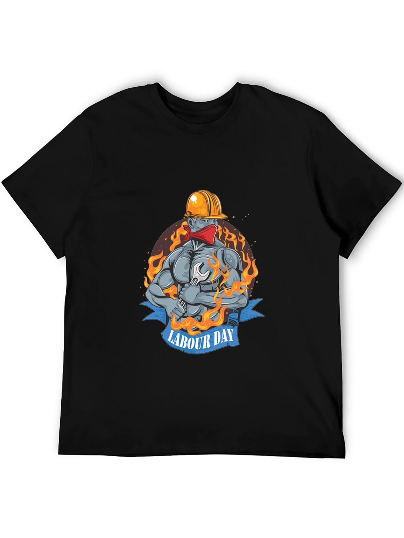 Labour Day Graphic Print Black T-Shirt
