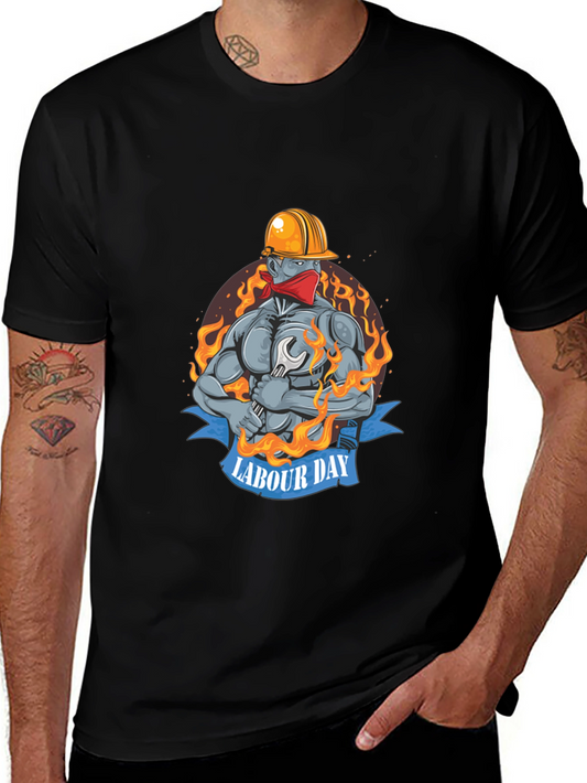 Labour Day Graphic Print Black T-Shirt